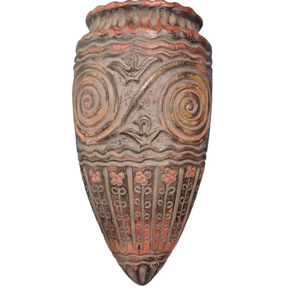 ANTIQUE Japanese Wall Vase Jomon Clay Sculpted 10" Pointed Pot Jōmon doki seal - Picture 1 of 10